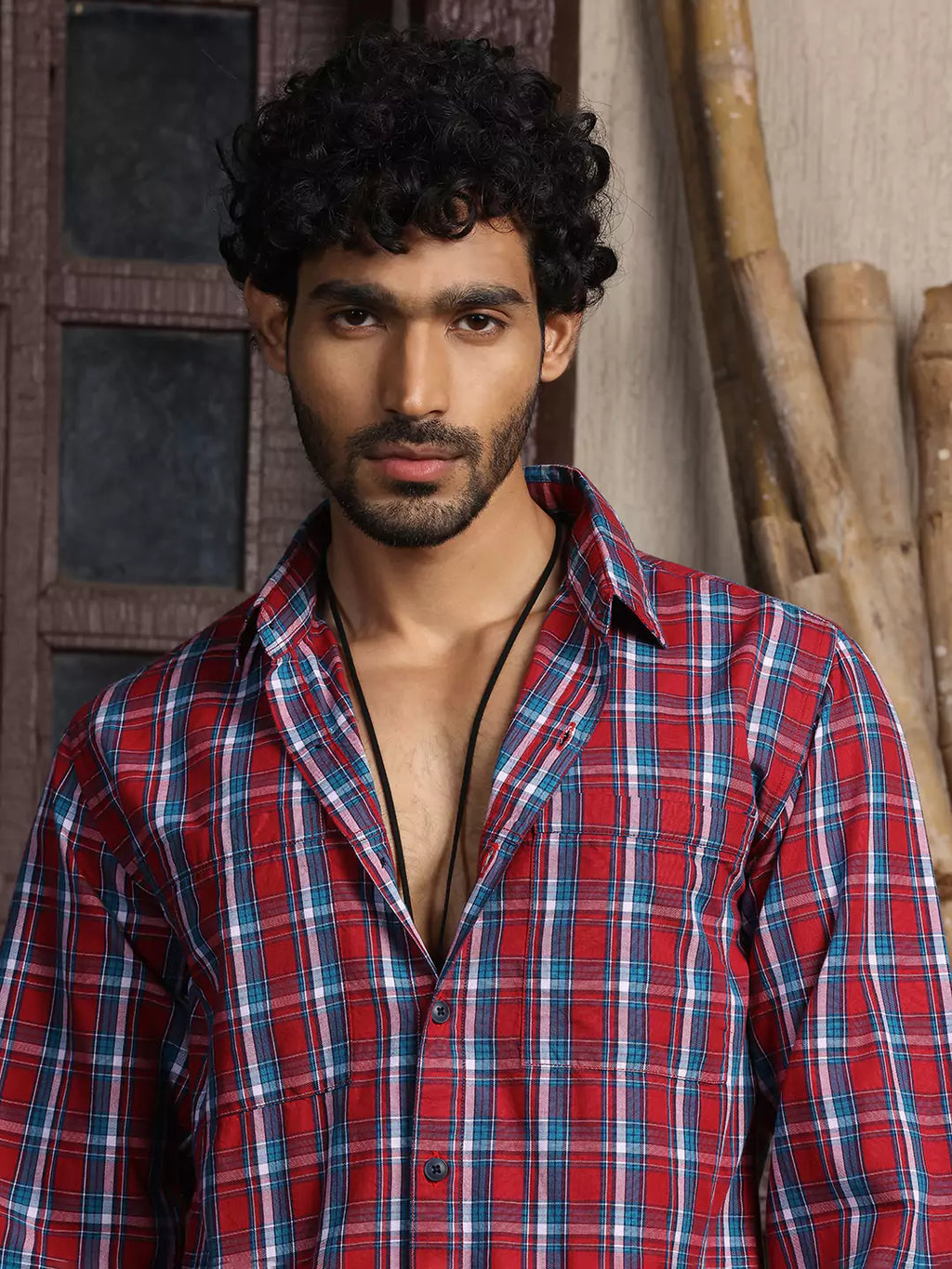 Thomas Scott Men Premium Spread Collar Tartan Checks Opaque Checked Casual Cotton Shirt