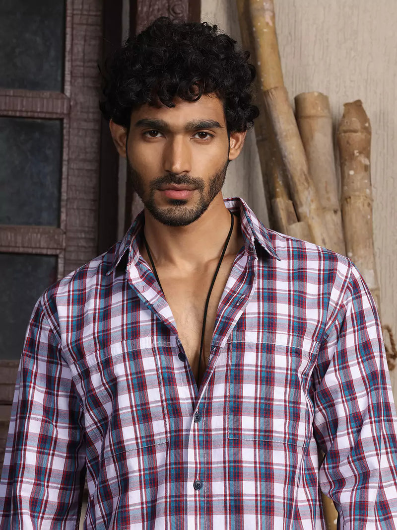 Thomas Scott Men Premium Tartan Checks Opaque Cotton Casual Shirt