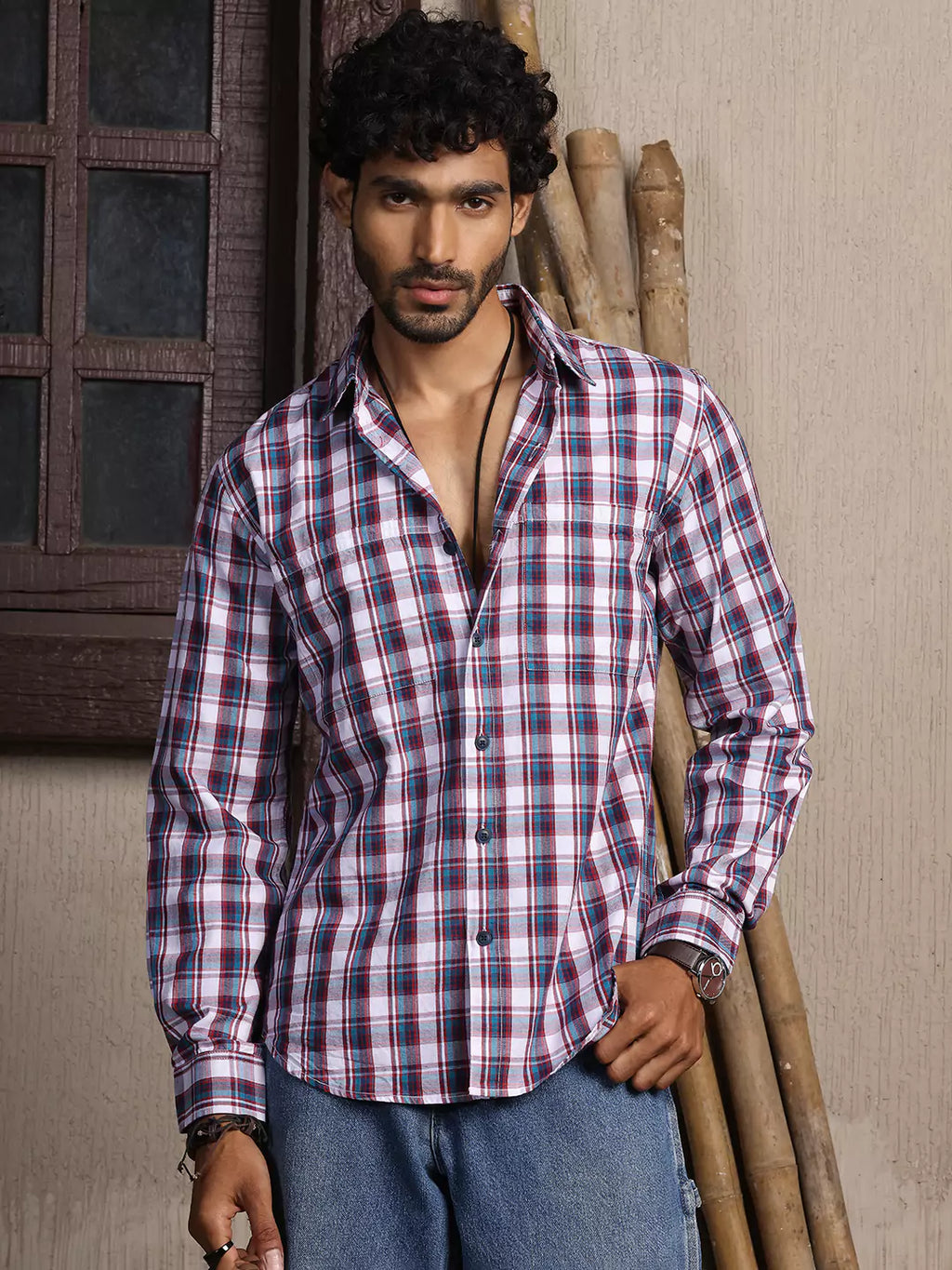 Thomas Scott Men Premium Tartan Checks Opaque Cotton Casual Shirt