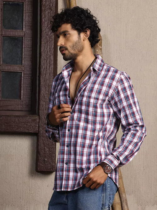 Thomas Scott Men Premium Tartan Checks Opaque Cotton Casual Shirt