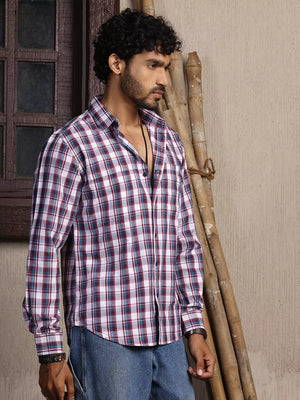 Thomas Scott Men Premium Tartan Checks Opaque Cotton Casual Shirt