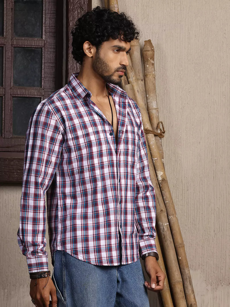 Thomas Scott Men Premium Tartan Checks Opaque Cotton Casual Shirt