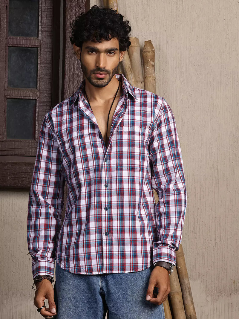 Thomas Scott Men Premium Tartan Checks Opaque Cotton Casual Shirt