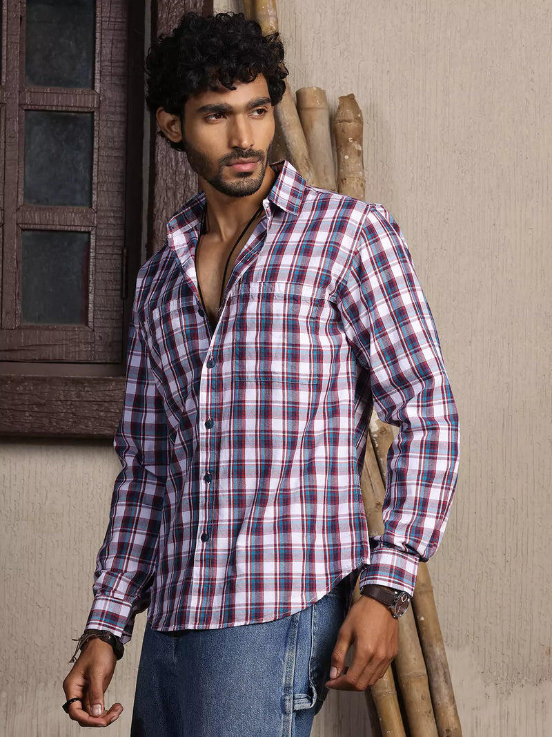 Thomas Scott Men Premium Tartan Checks Opaque Cotton Casual Shirt