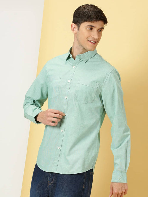 Thomas Scott Men Classic Spread Collar Chambray Pure Cotton Casual Shirt
