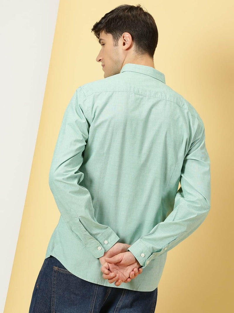 Thomas Scott Men Classic Spread Collar Chambray Pure Cotton Casual Shirt