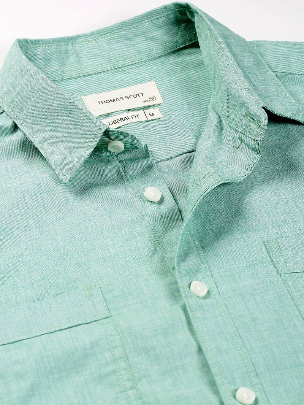 Thomas Scott Men Classic Spread Collar Chambray Pure Cotton Casual Shirt