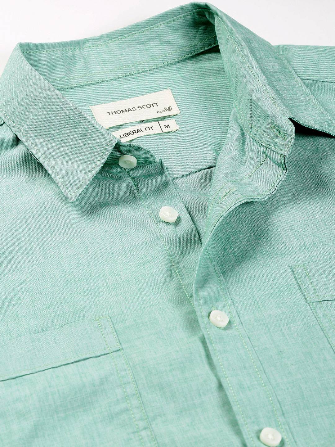 Thomas Scott Men Classic Spread Collar Chambray Pure Cotton Casual Shirt