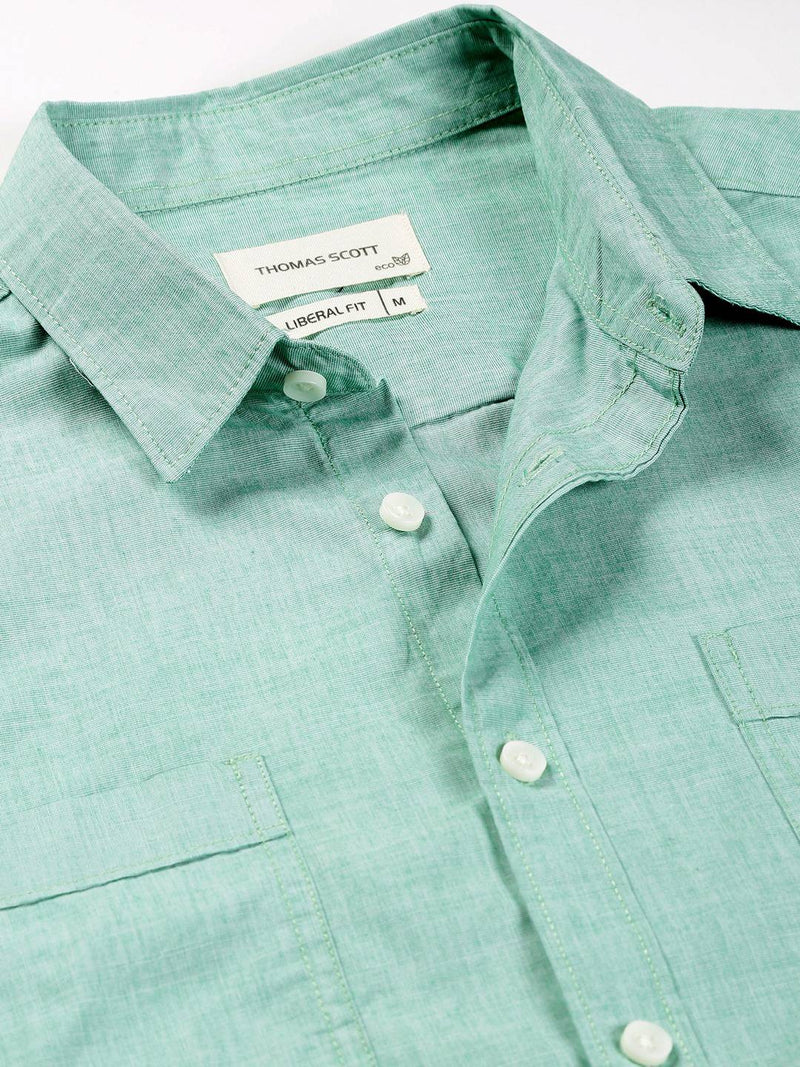 Thomas Scott Men Classic Spread Collar Chambray Pure Cotton Casual Shirt