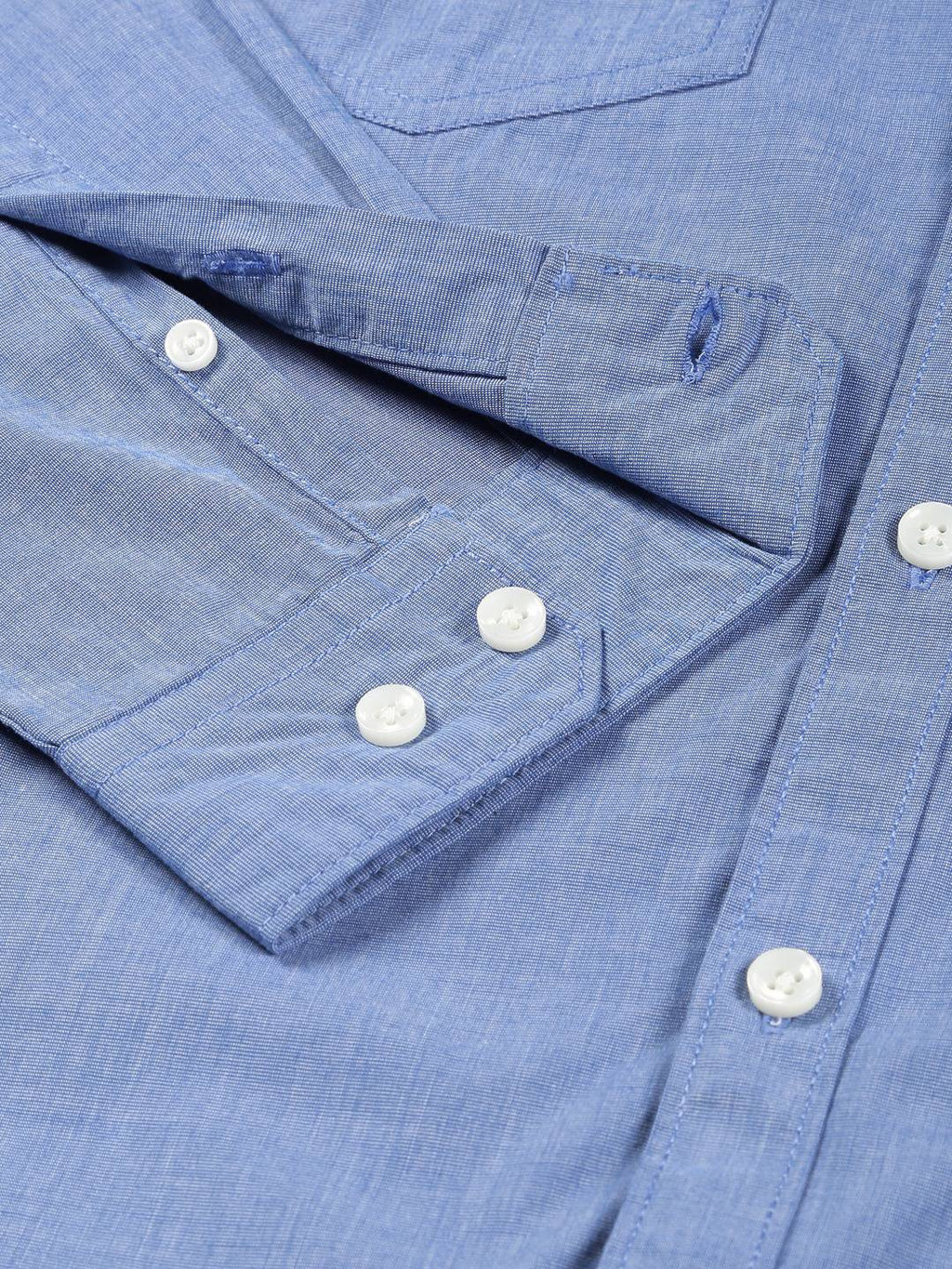 Thomas Scott Men Classic Chambray Spread Collar Cotton Shirt