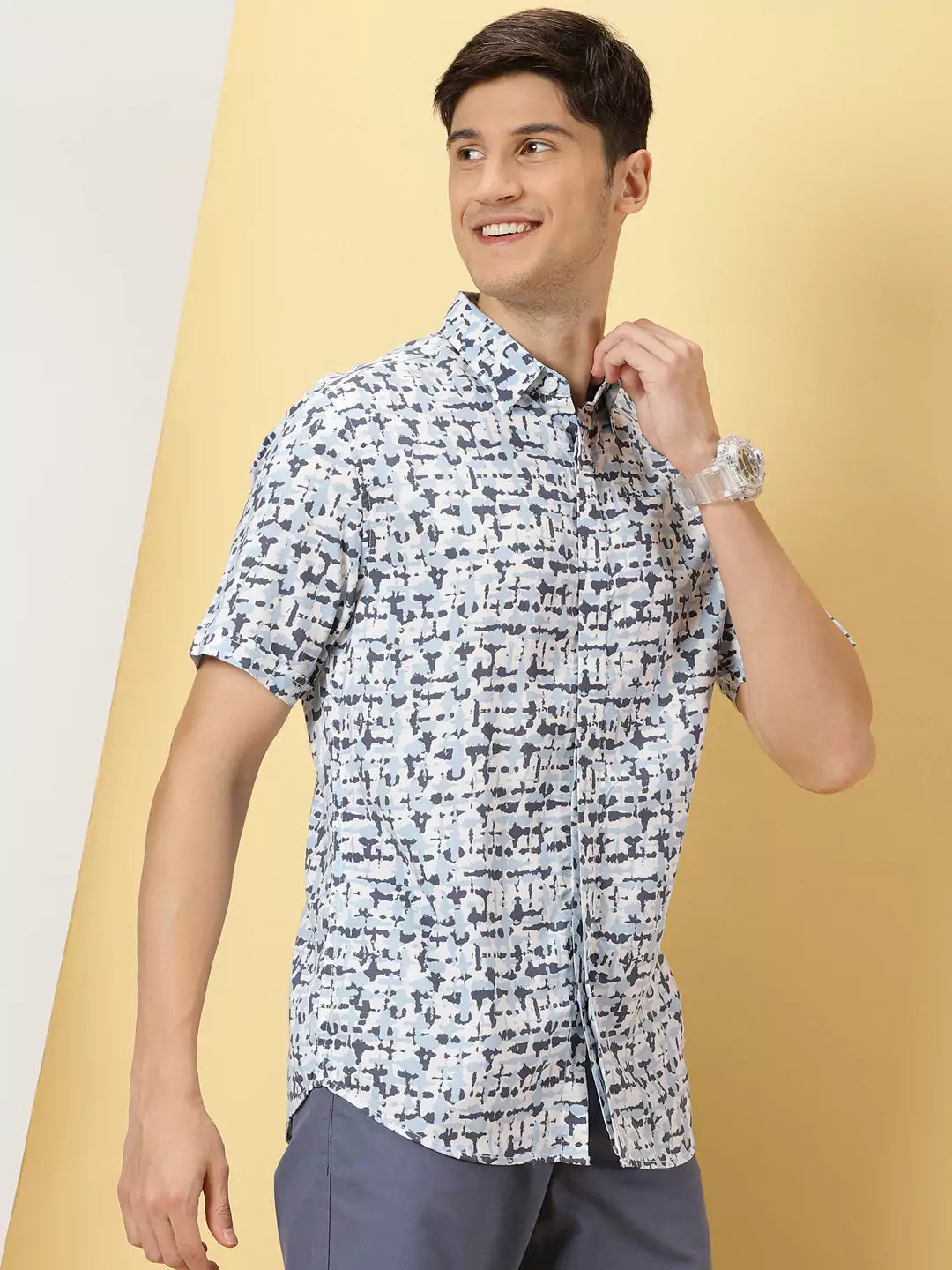 Thomas Scott Men Classic Abstract Printed Cotton Shirt