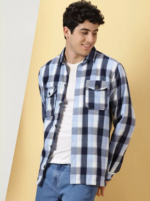 Thomas Scott Men Checked Cotton Premium Corduroy Oversized Shackets