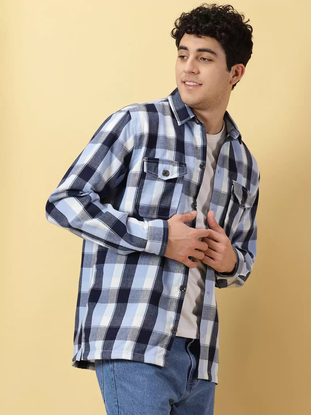 Thomas Scott Men Checked Cotton Premium Corduroy Oversized Shackets