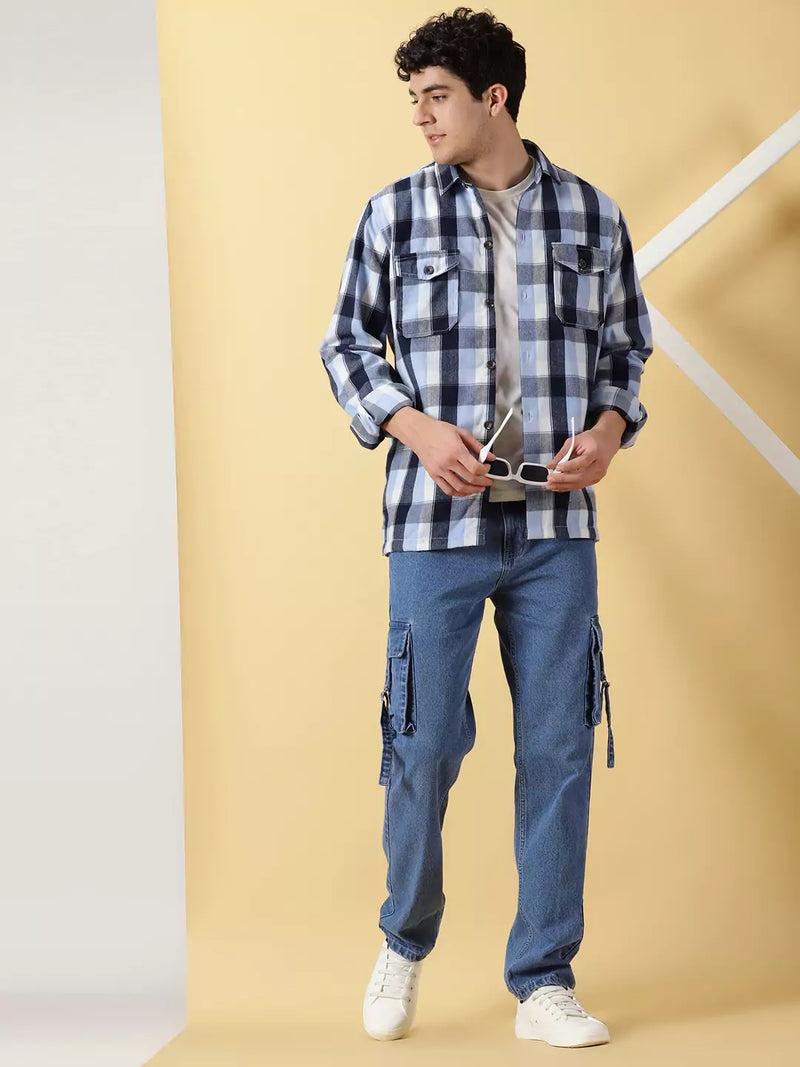 Thomas Scott Men Checked Cotton Premium Corduroy Oversized Shackets