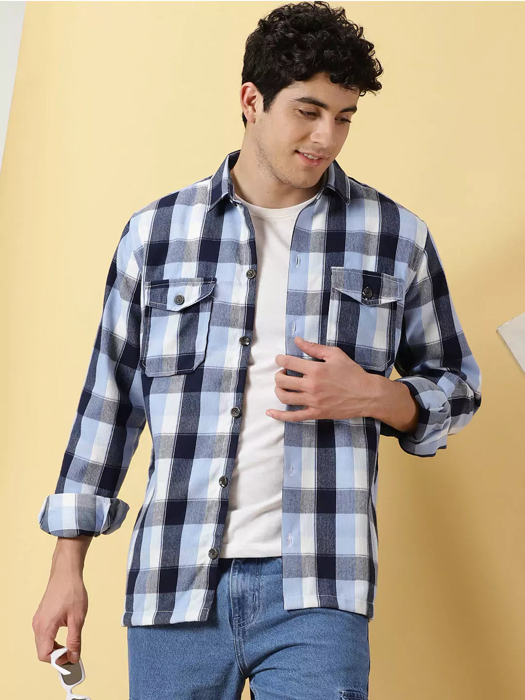 Thomas Scott Men Checked Cotton Premium Corduroy Oversized Shackets