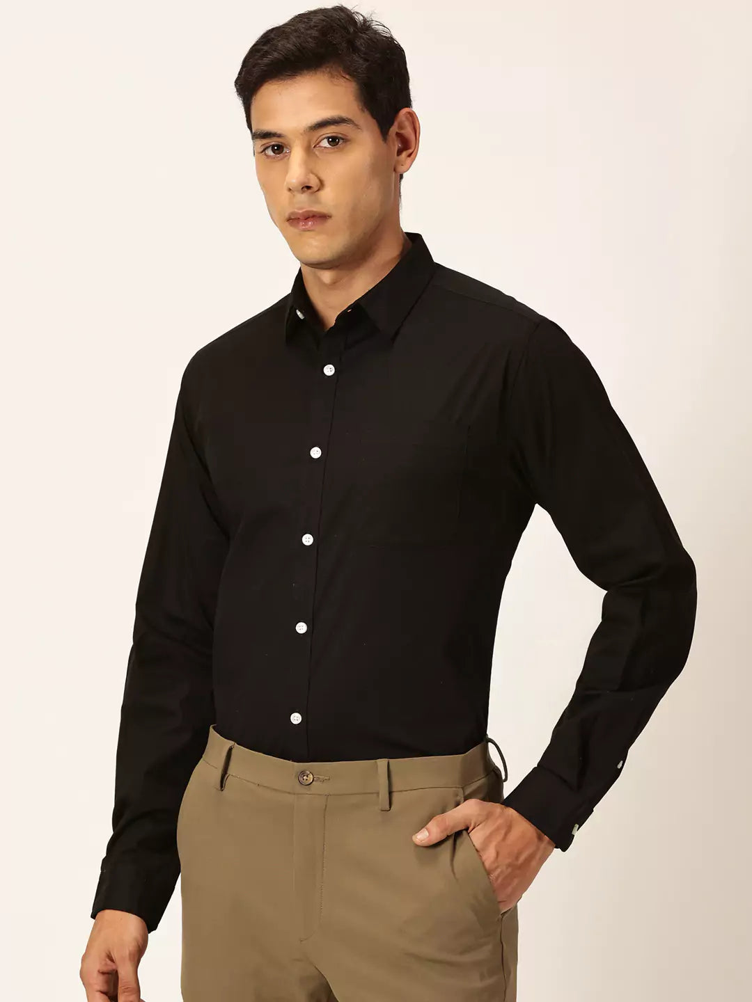 Thomas Scott Men Classic Slim Fit Long Sleeves Spread Collar Cotton Opaque Formal Shirt