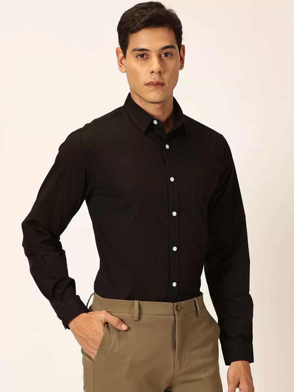 Thomas Scott Men Classic Slim Fit Long Sleeves Spread Collar Cotton Opaque Formal Shirt