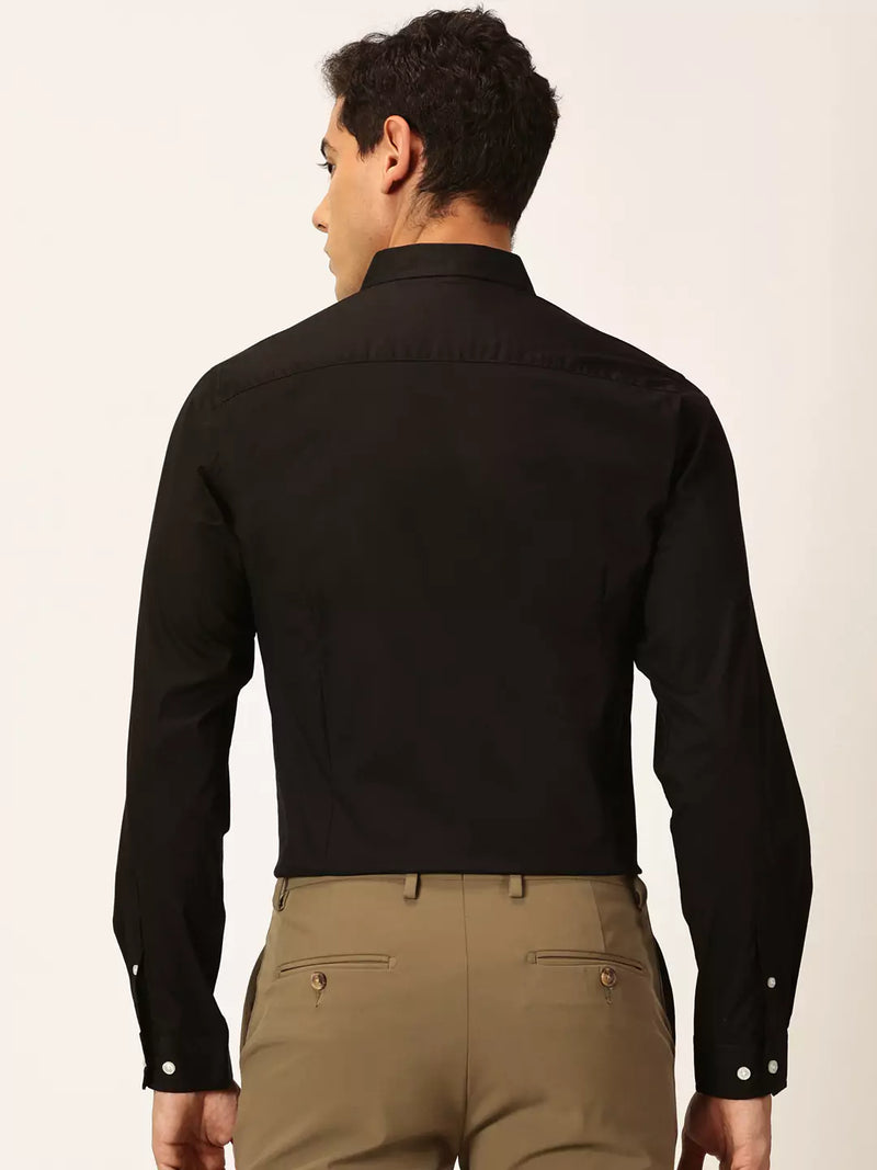 Thomas Scott Men Classic Slim Fit Long Sleeves Spread Collar Cotton Opaque Formal Shirt
