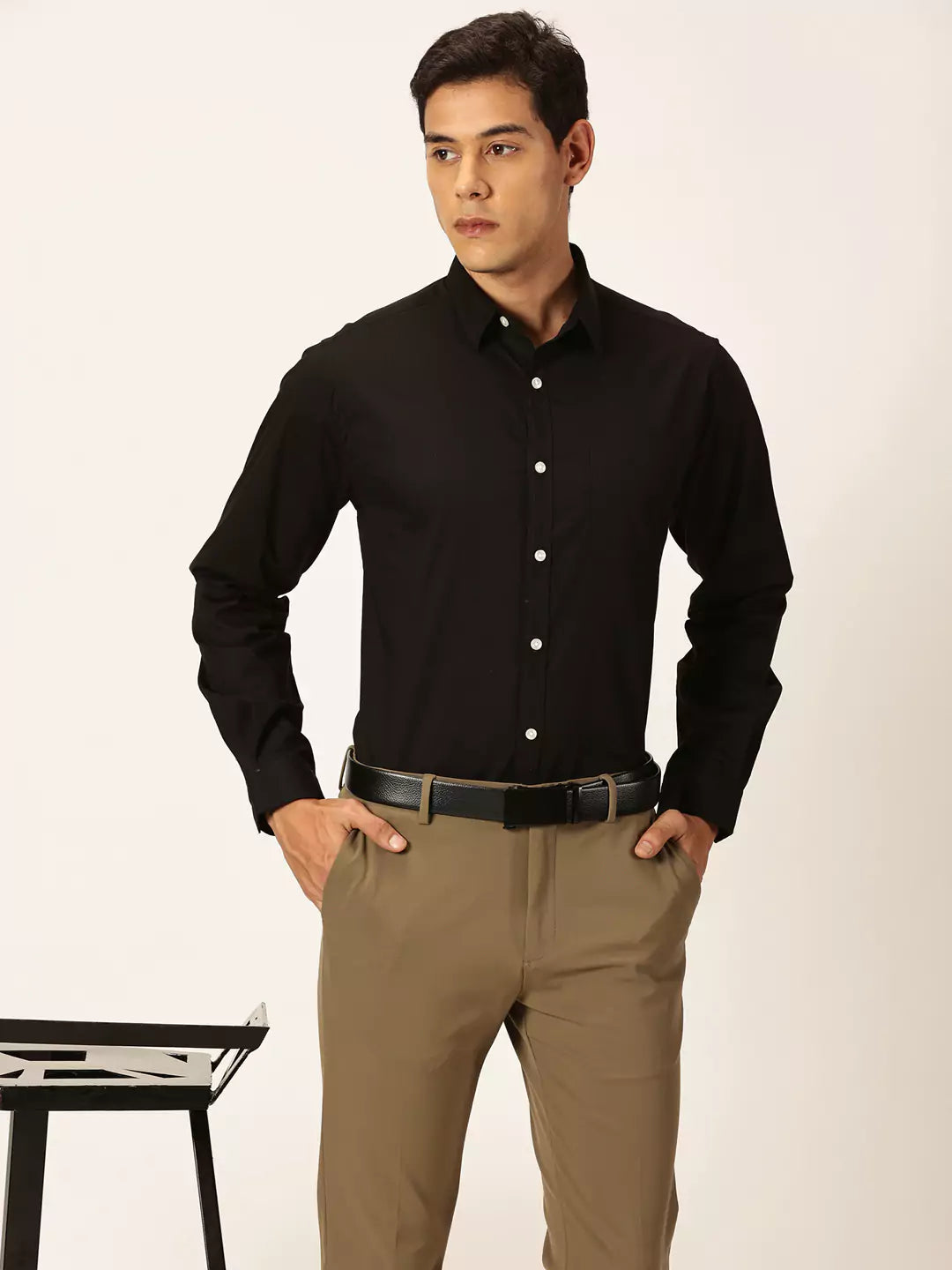 Thomas Scott Men Classic Slim Fit Long Sleeves Spread Collar Cotton Opaque Formal Shirt