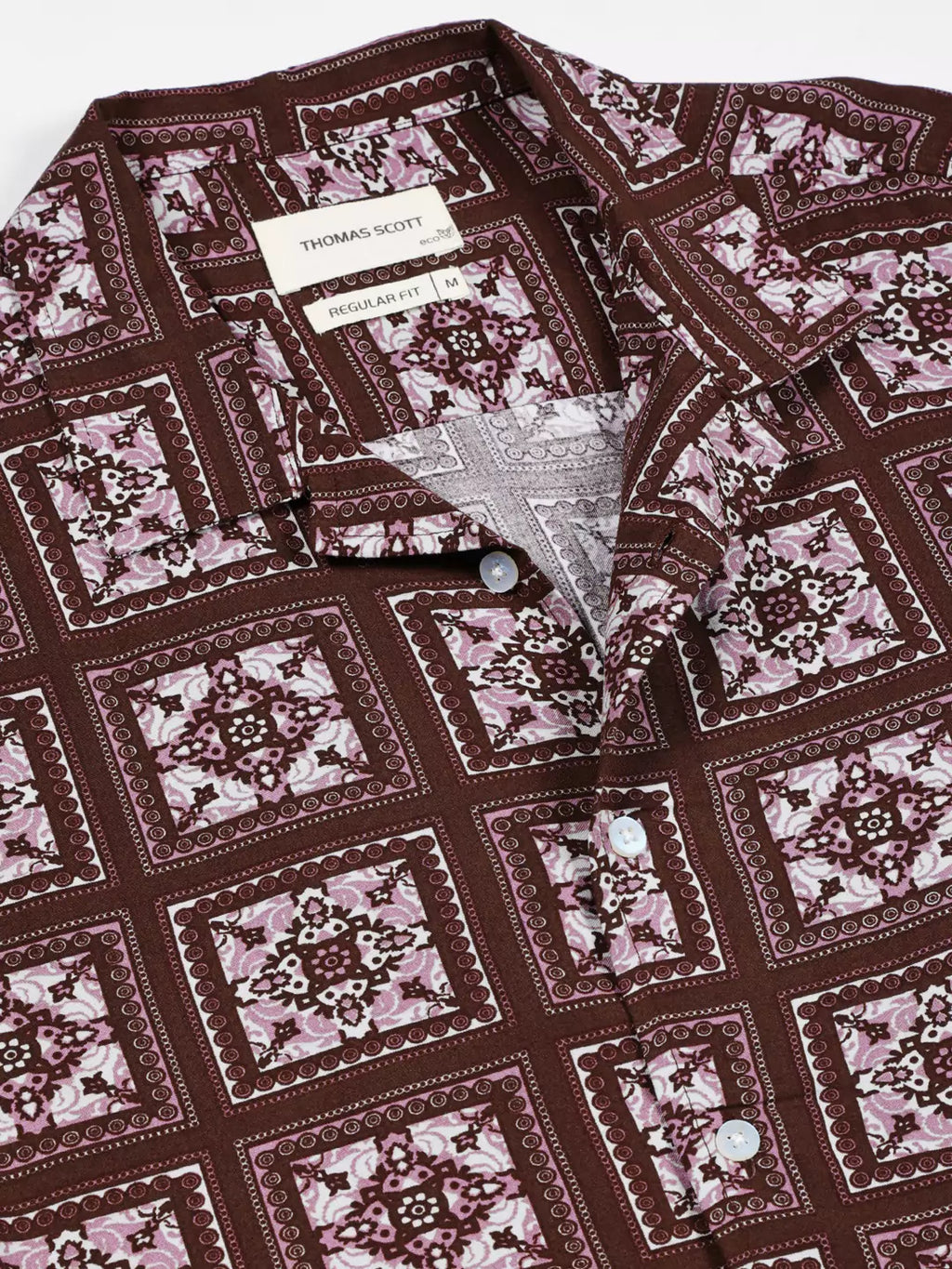 Thomas Scott Men Classic Ethnic Motifs Printed Cuban Collar Casual Shirt