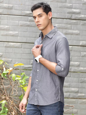 Thomas Scott Men Premium Fit Striped Spread Collar Roll-Up Sleeves Cotton Casual Shirt