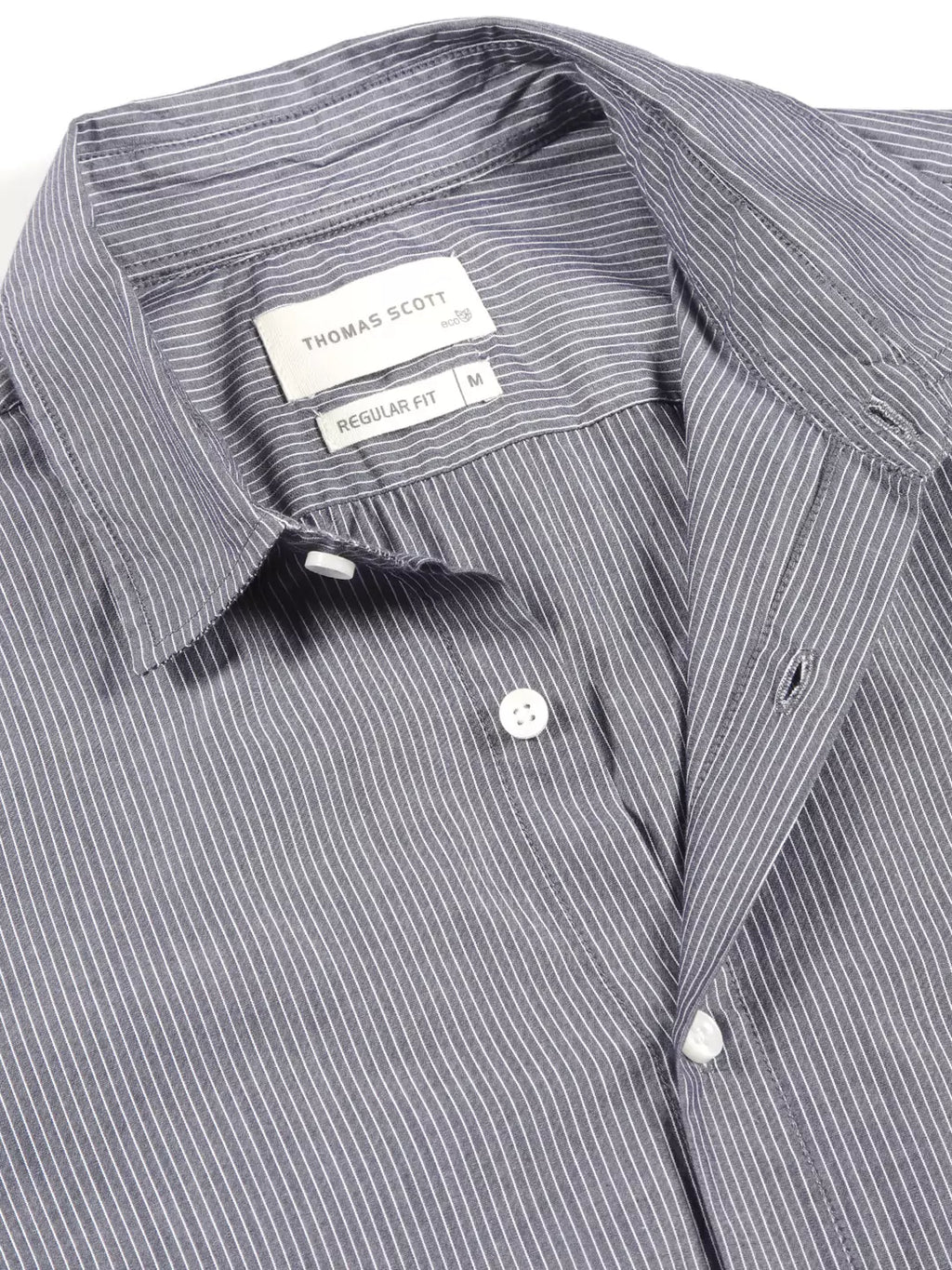 Thomas Scott Men Premium Fit Striped Spread Collar Roll-Up Sleeves Cotton Casual Shirt