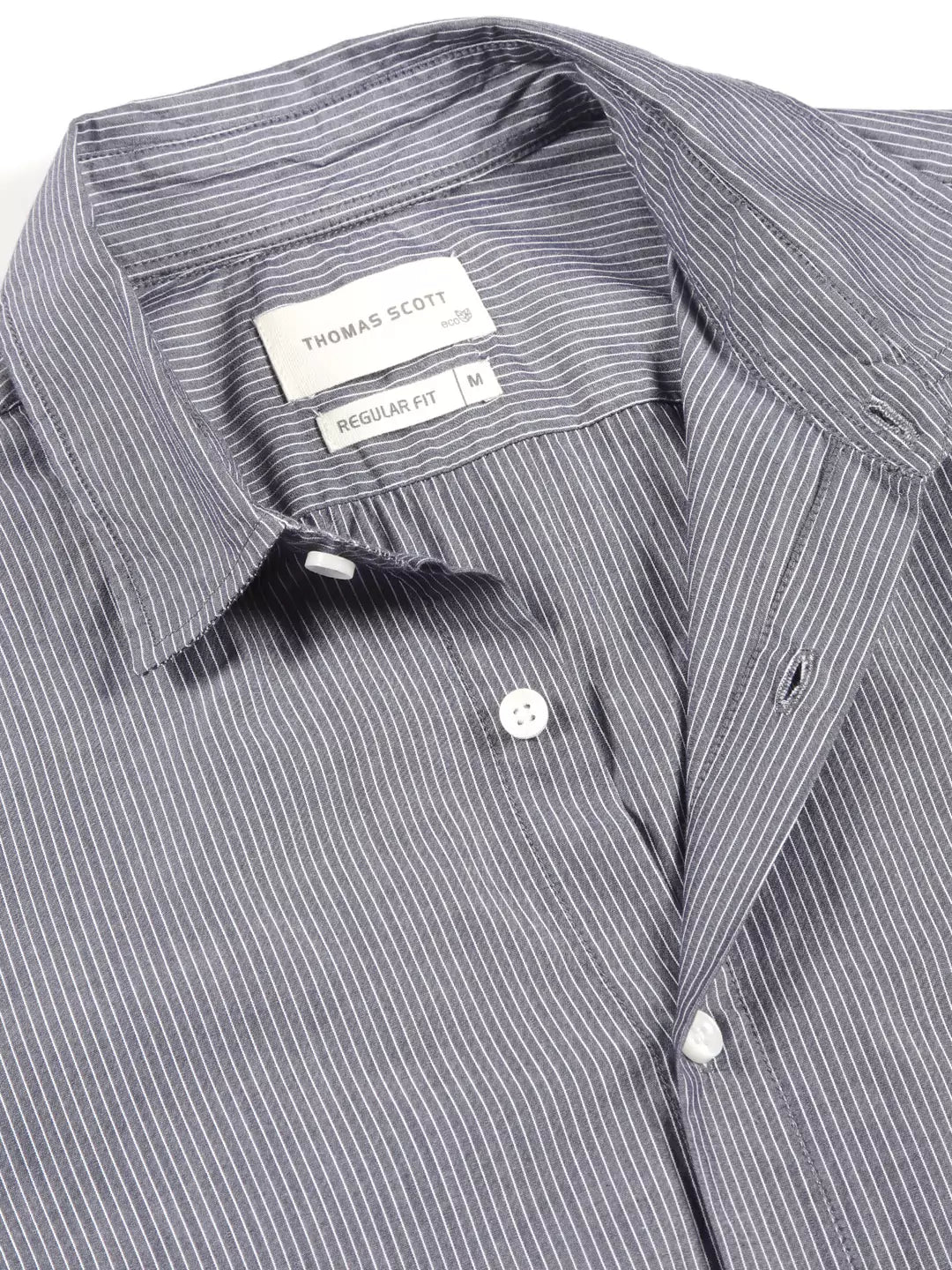 Thomas Scott Men Premium Fit Striped Spread Collar Roll-Up Sleeves Cotton Casual Shirt