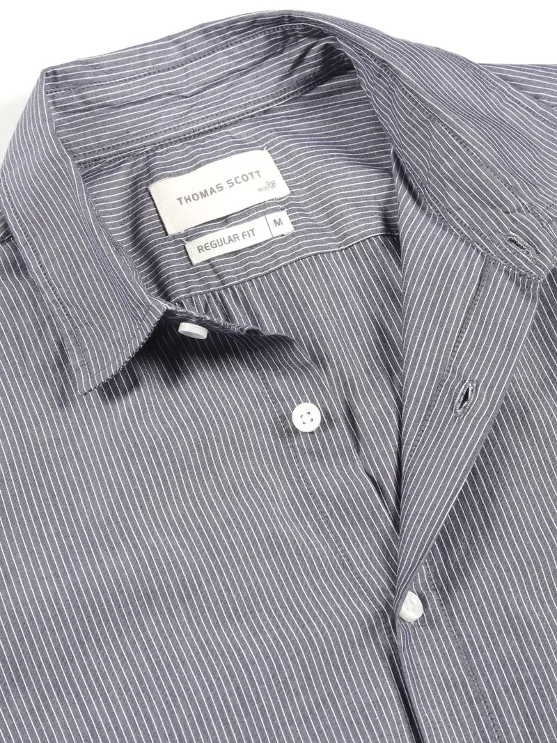 Thomas Scott Men Premium Fit Striped Spread Collar Roll-Up Sleeves Cotton Casual Shirt