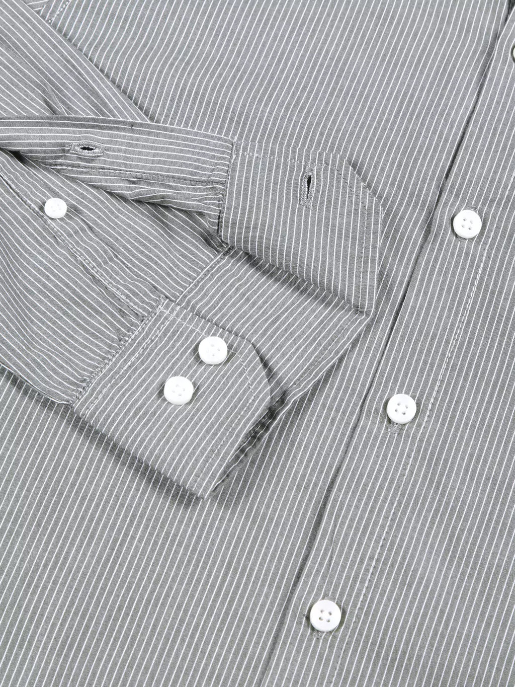 Thomas Scott Men Premium Long Sleeves Spread Collar Cotton Opaque Striped Casual Shirt