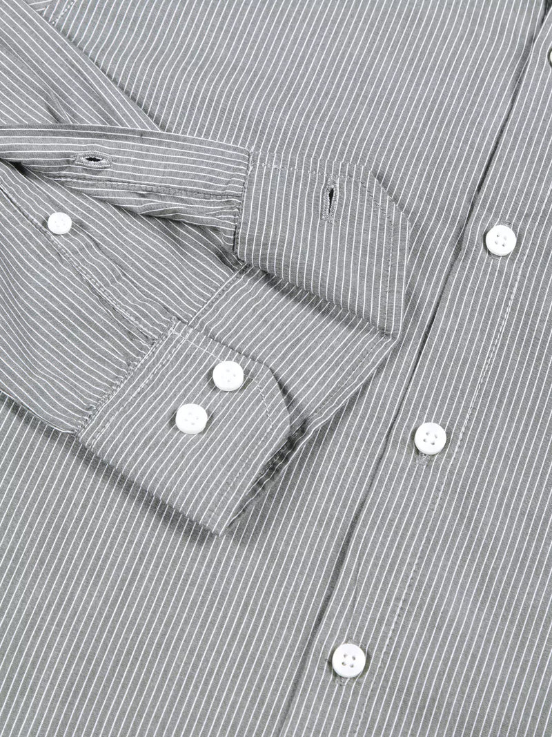 Thomas Scott Men Premium Long Sleeves Spread Collar Cotton Opaque Striped Casual Shirt