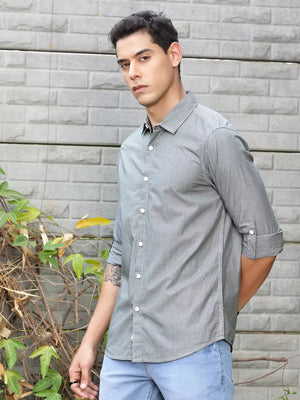 Thomas Scott Men Premium Long Sleeves Spread Collar Cotton Opaque Striped Casual Shirt