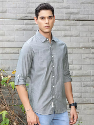 Thomas Scott Men Premium Long Sleeves Spread Collar Cotton Opaque Striped Casual Shirt