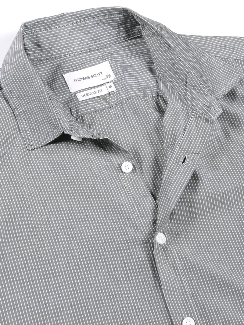 Thomas Scott Men Premium Long Sleeves Spread Collar Cotton Opaque Striped Casual Shirt