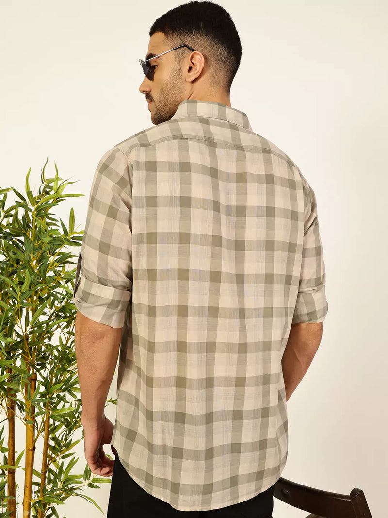 Thomas Scott Men Premium Spread Collar Shepherd Checked Cotton Casual Shirt