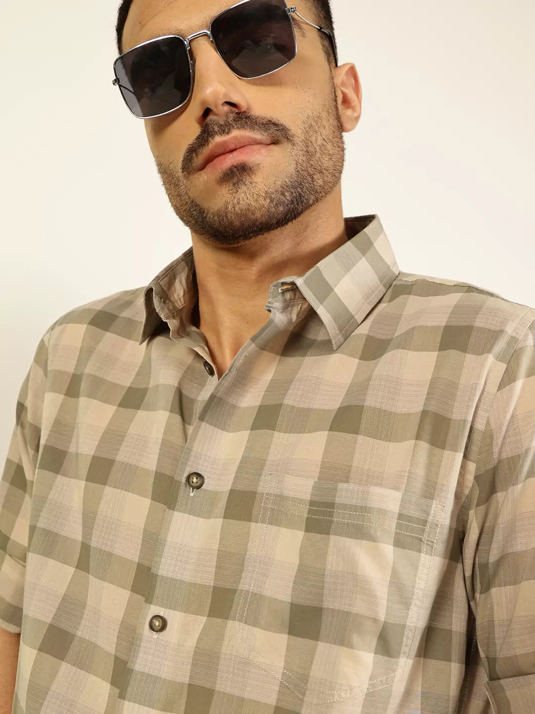 Thomas Scott Men Premium Spread Collar Shepherd Checked Cotton Casual Shirt