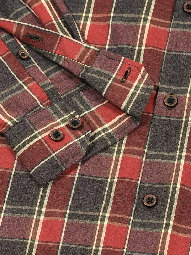 Thomas Scott Men Premium Spread Collar Shepherd Checked Cotton Casual Shirt