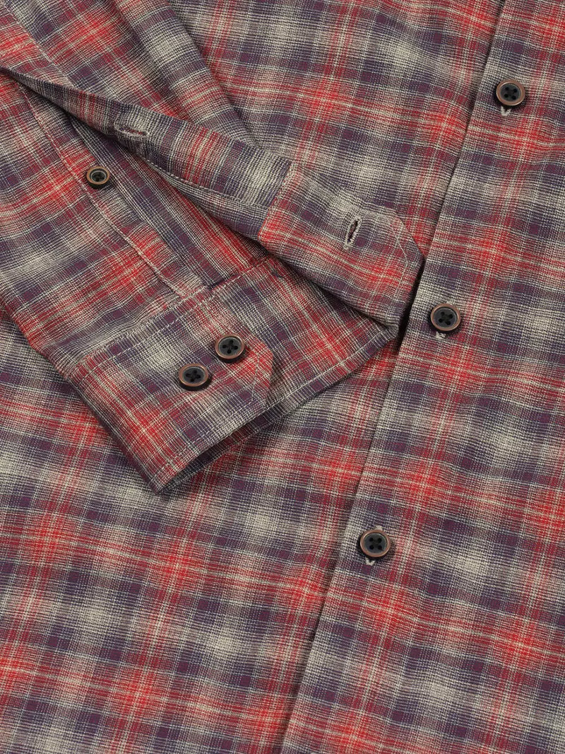 Thomas Scott Men Premium Spread Collar Tartan Checked Cotton Casual Shirt