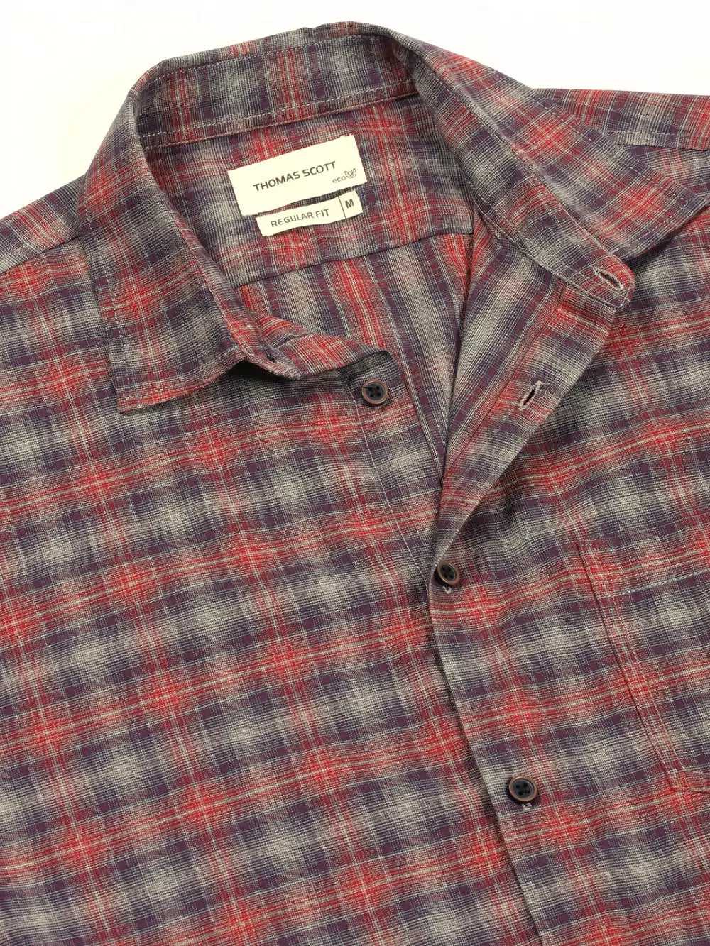 Thomas Scott Men Premium Spread Collar Tartan Checked Cotton Casual Shirt