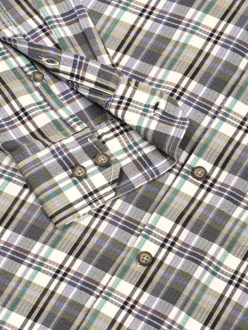 Thomas Scott Men Premium Spread Collar Tartan Checked Cotton Casual Shirt