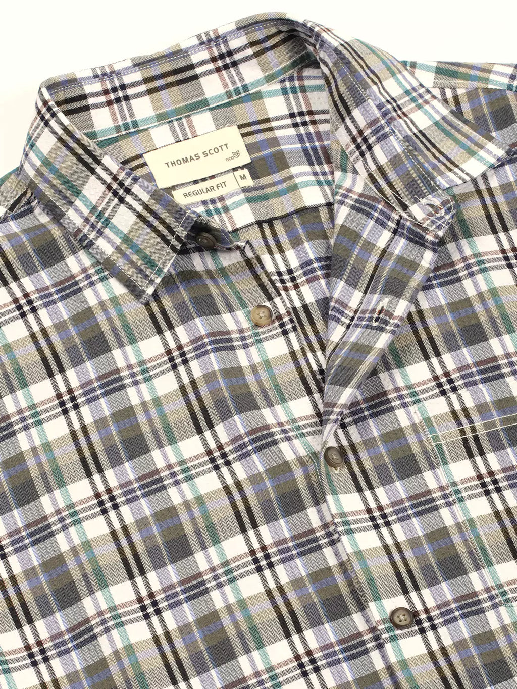 Thomas Scott Men Premium Spread Collar Tartan Checked Cotton Casual Shirt