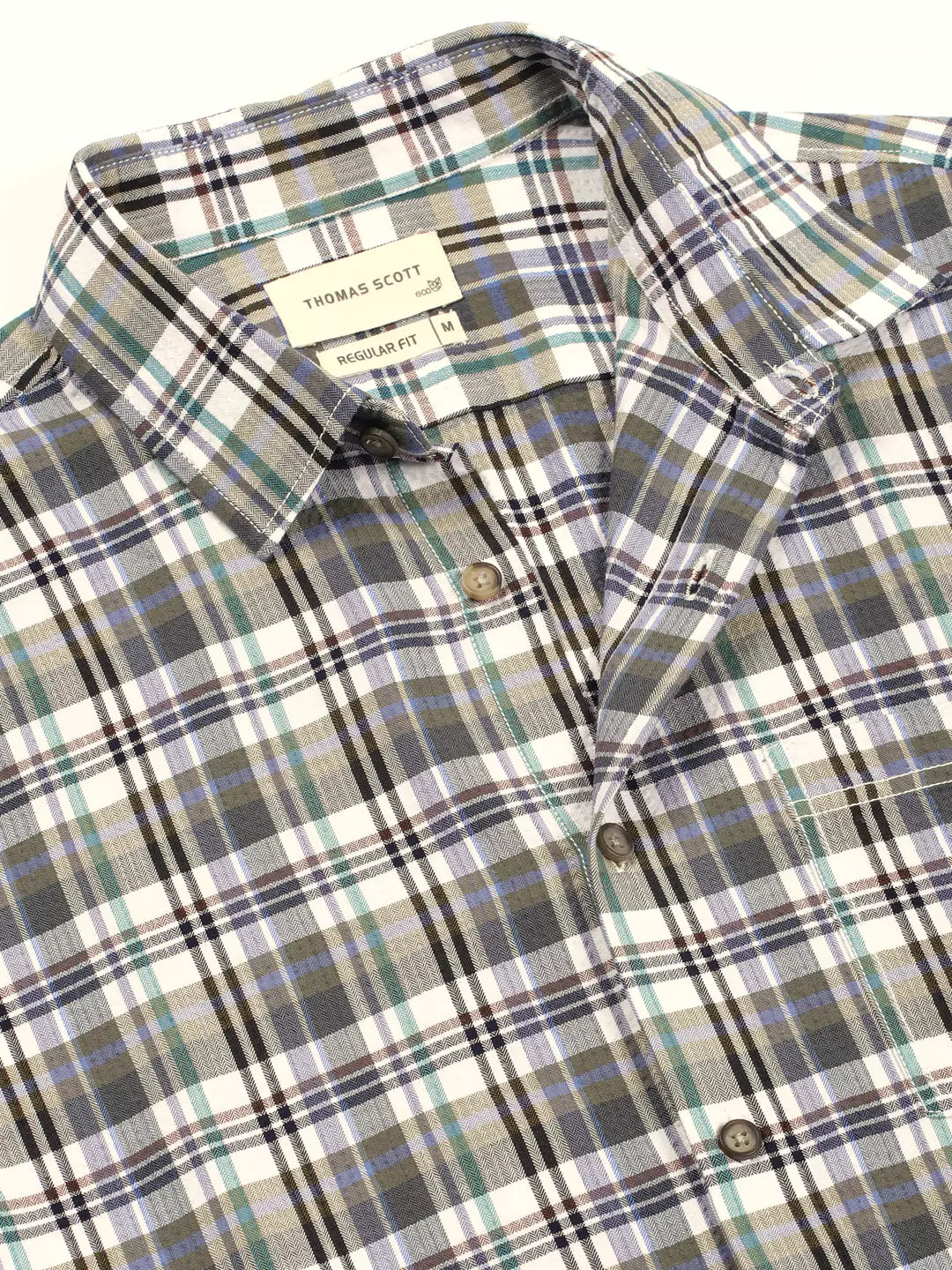 Thomas Scott Men Premium Spread Collar Tartan Checked Cotton Casual Shirt