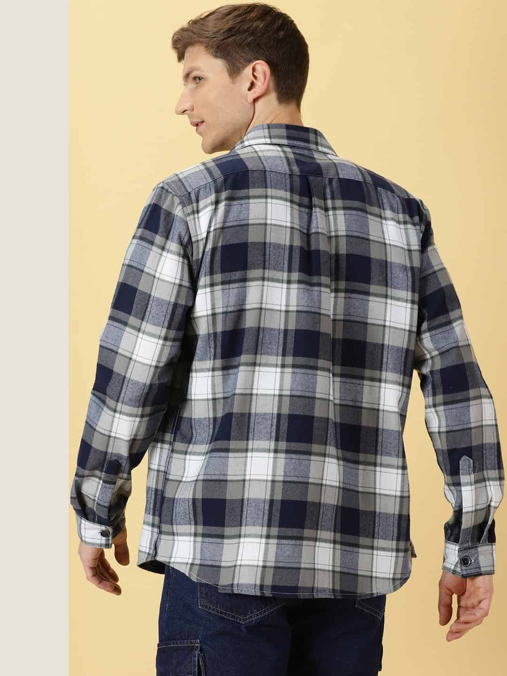Thomas Scott Men Classic Spread Collar Long Sleeves Checked Casual Shirt