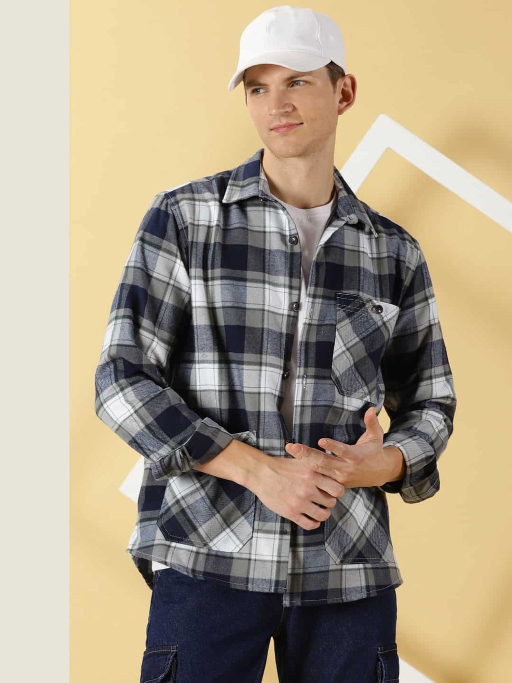 Thomas Scott Men Classic Spread Collar Long Sleeves Checked Casual Shirt