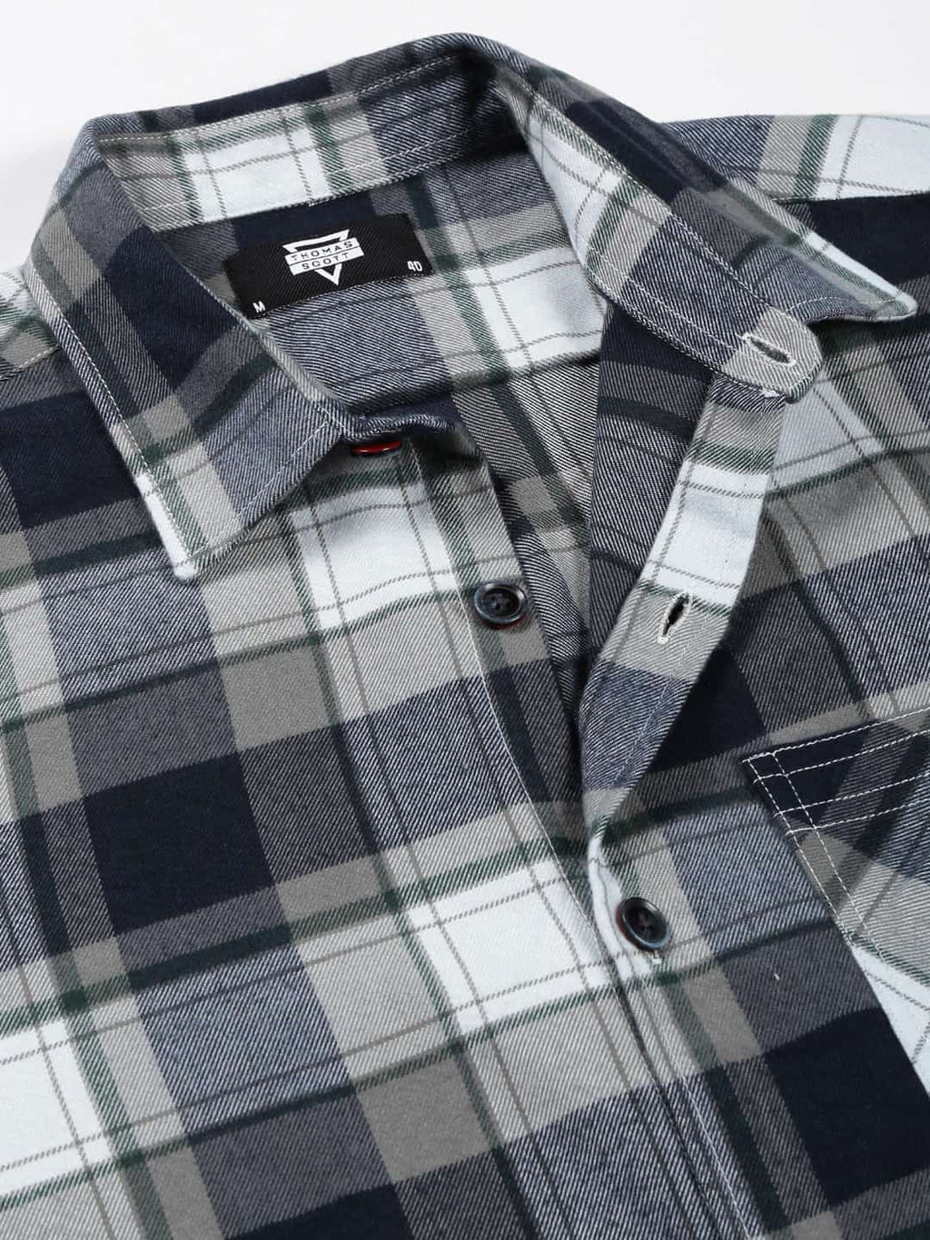 Thomas Scott Men Classic Spread Collar Long Sleeves Checked Casual Shirt