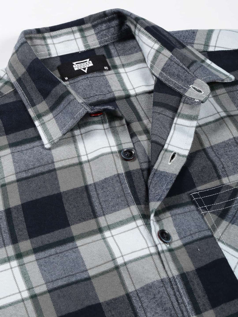 Thomas Scott Men Classic Spread Collar Long Sleeves Checked Casual Shirt