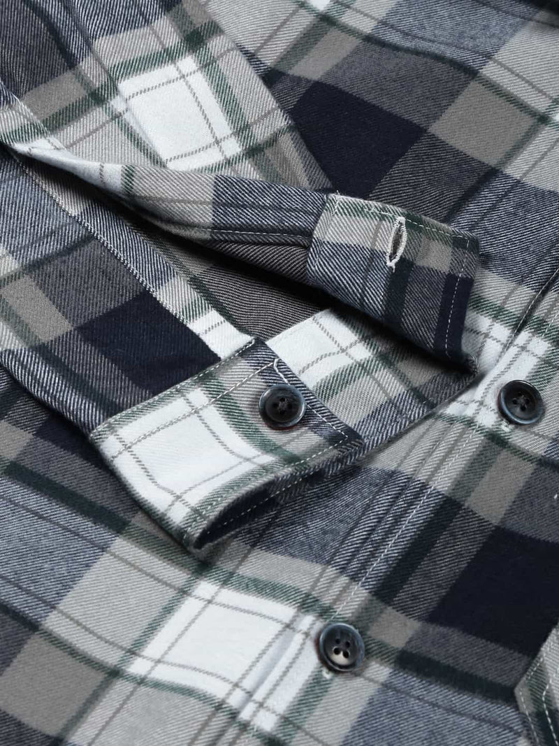 Thomas Scott Men Classic Spread Collar Long Sleeves Checked Casual Shirt