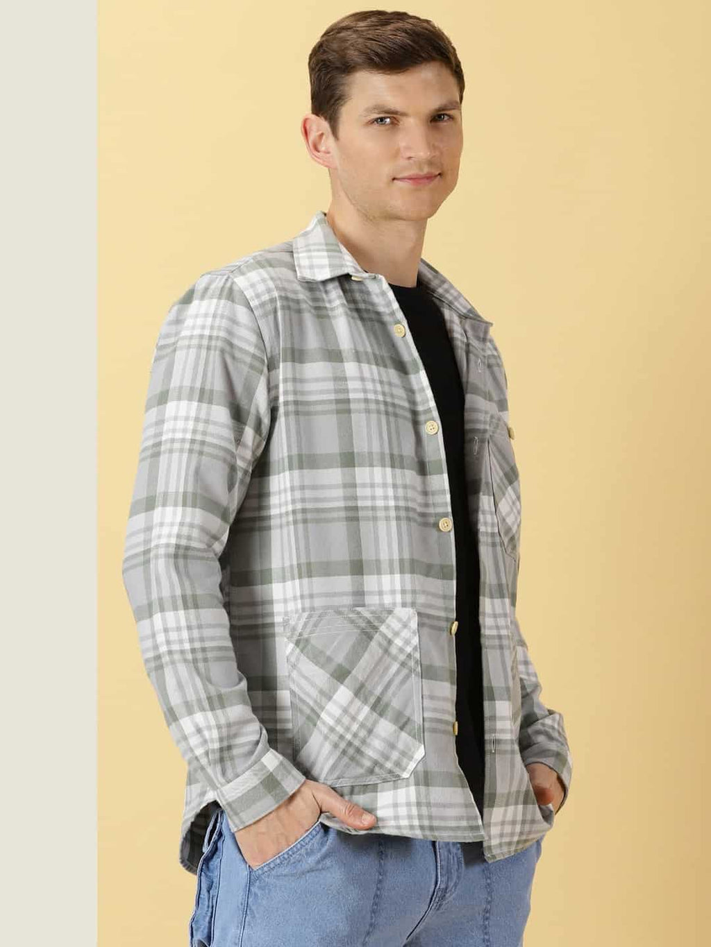 Thomas Scott Men Classic Spread Collar Long Sleeves Checked Casual Shirt