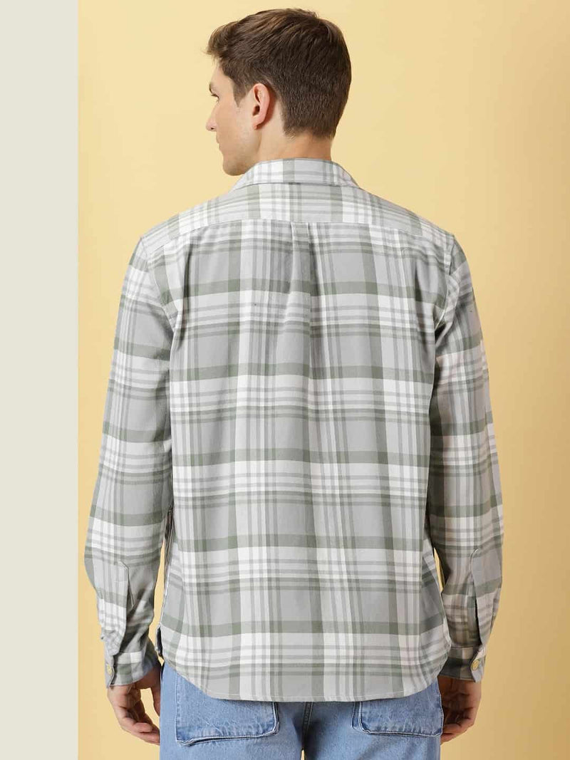 Thomas Scott Men Classic Spread Collar Long Sleeves Checked Casual Shirt