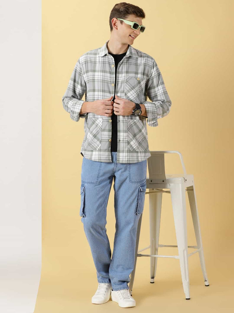 Thomas Scott Men Classic Spread Collar Long Sleeves Checked Casual Shirt