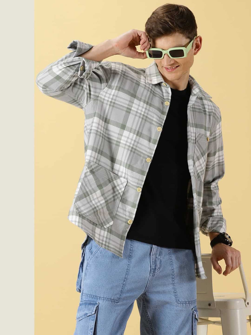 Thomas Scott Men Classic Spread Collar Long Sleeves Checked Casual Shirt